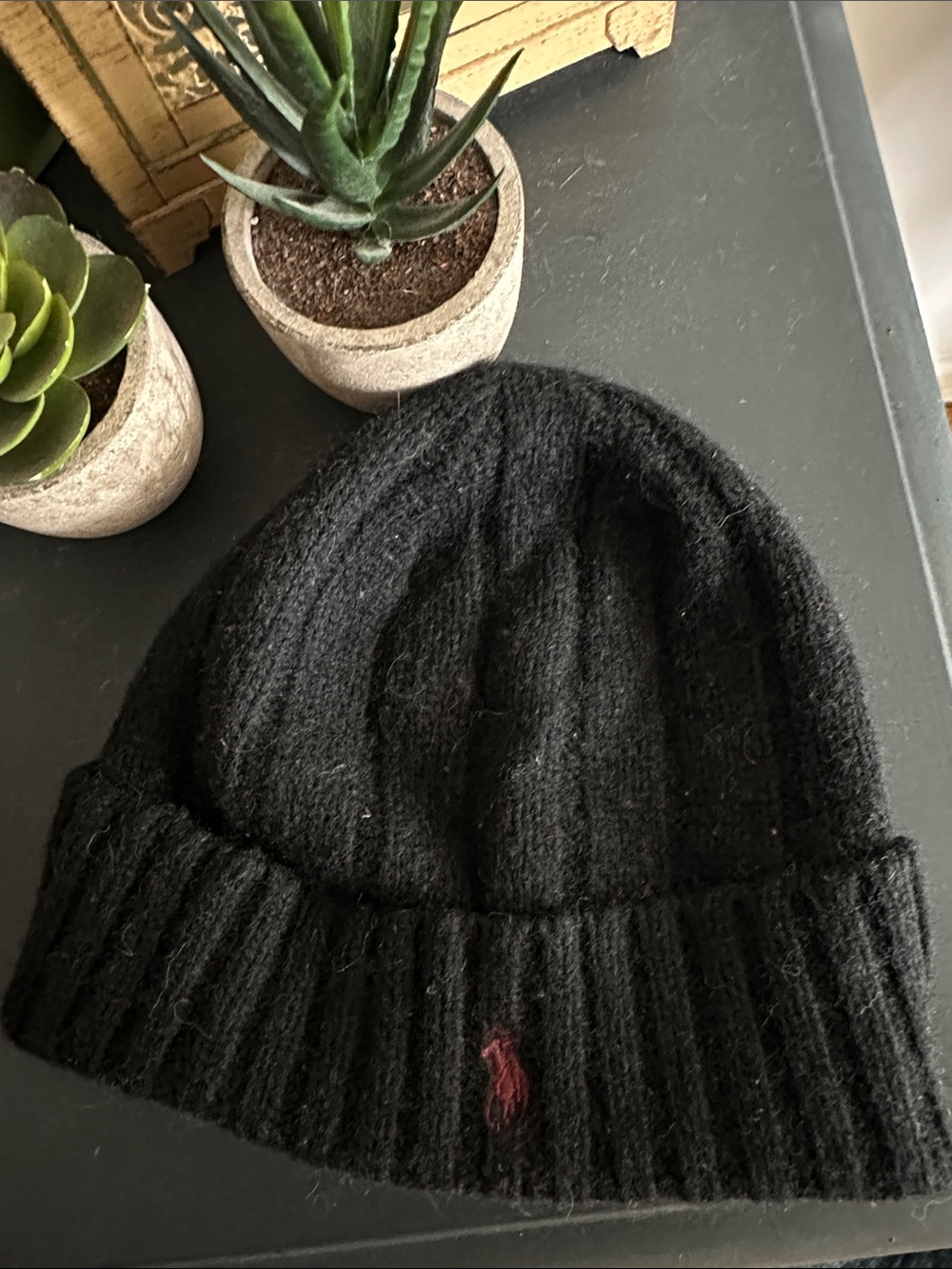 🫐 2/$25 SALE - POLO Ralph Lauren Black YOUTH Knit Beanie with Red Pony Logo